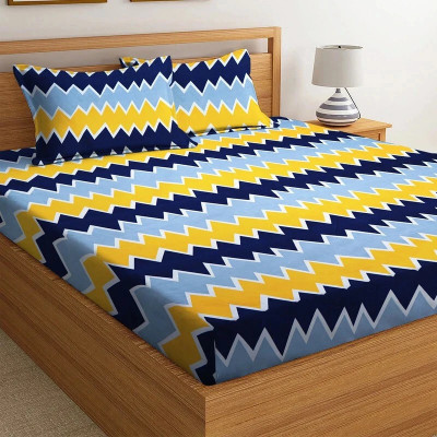 VAS COLLECTIONS 144 TC Microfiber Double Printed Flat Bedsheet(Pack of 1, Yellow)