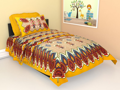 E ELMA 140 TC Cotton Single Jaipuri Prints Flat Bedsheet(Pack of 1, Multicolor)
