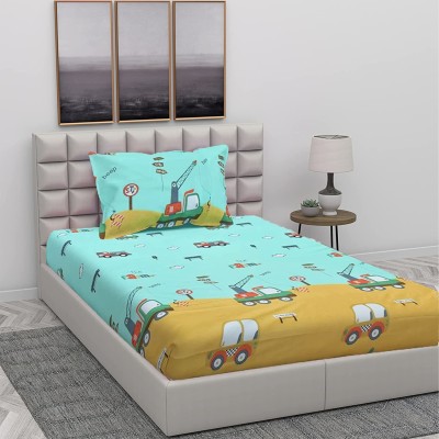 Flipkart SmartBuy 144 TC Microfiber Single Cartoon Flat Bedsheet(Pack of 1, Green)