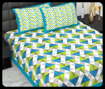 JAIPUR PRINTS Cotton Double Flat 220 TC Jaipuri Prints Bedsheet(Pack of 1, Green)