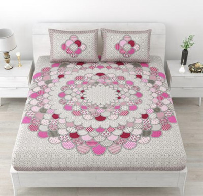 rise decore Cotton Queen, Double Flat 170 TC Floral Bedsheet(Pack of 1, Grey)