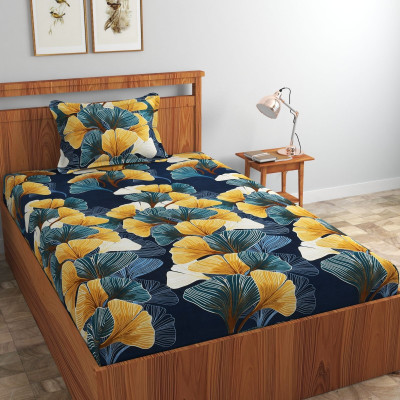 Ethe Home Cotton Single Fitted (Elastic) 280 TC Printed Bedsheet(Pack of 1, Green)