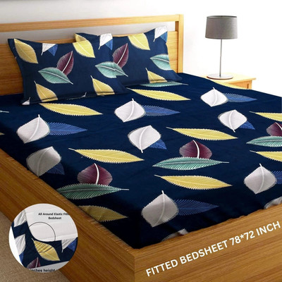 veerhl Cotton Blend Double Flat 240 TC Geometric Bedsheet(Pack of 1, Blue)