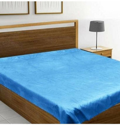 FashionPalace 100 TC Polyester Double Solid Fitted (Elastic) Bedsheet(Pack of 1, Light Blue)