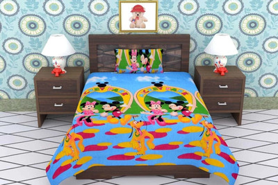 BLUEDOT 144 TC Microfiber Single Cartoon Flat Bedsheet(Pack of 1, Blue)
