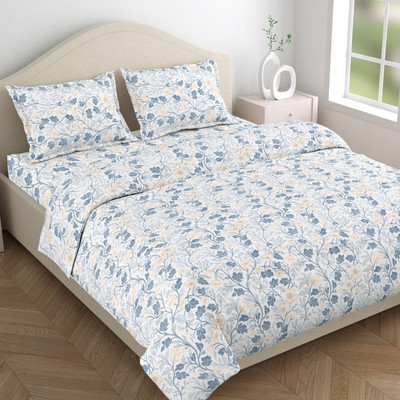 haus & kinder Microfiber Double Flat 120 TC Floral Bedsheet(Pack of 1, Blue, Pink)