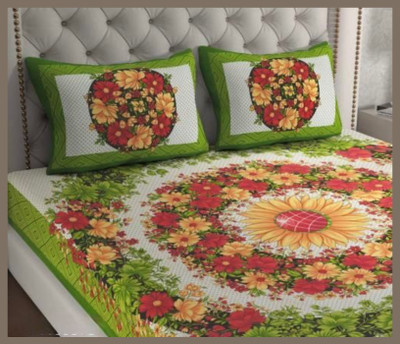 BedZone Cotton Double Flat 240 TC Jaipuri Prints Bedsheet(Pack of 1, Green)