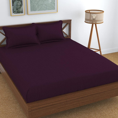 RRC 144 TC Microfiber Double Striped Flat Bedsheet(Pack of 1, Carrot)