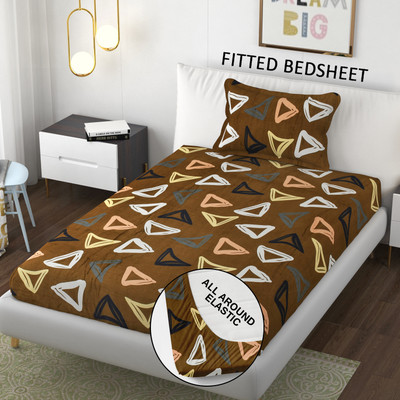 SCHp Woolen, Velvet Single Fitted (Elastic) 240 TC Printed Bedsheet(Pack of 1, B_43)