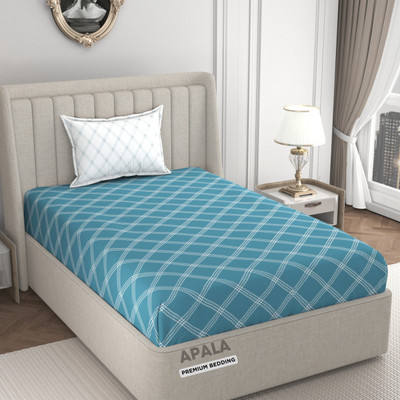 Apala 280 TC Microfiber Single Geometric Flat Bedsheet(Pack of 1, Blue & White)