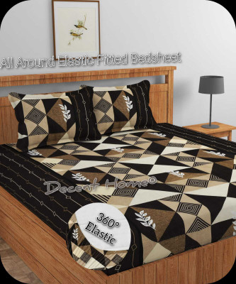 Decent Home 240 TC Cotton King Floral Fitted (Elastic) Bedsheet(Pack of 1, Brown)
