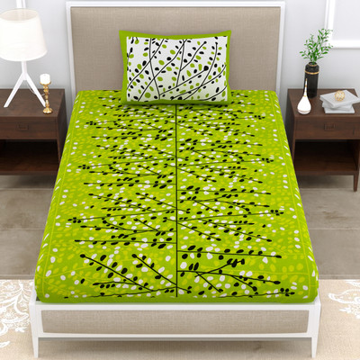 Mandakini 140 TC Cotton Single Jaipuri Prints Flat Bedsheet(Pack of 1, Green)