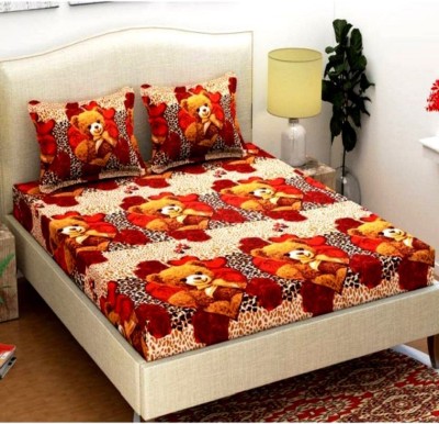 Panipat Textile Hub 140 TC Cotton Double Animal Flat Bedsheet(Pack of 1, Red)