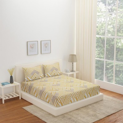 @Home by nilkamal 165 TC Cotton King Geometric Flat Bedsheet(Pack of 1, Yellow)