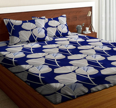 Amrange 140 TC Microfiber Double Floral Flat Bedsheet(Pack of 1, Blue)