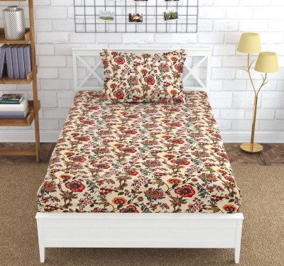 kitchDeco 180 TC Polycotton Single Floral Fitted (Elastic) Bedsheet(Pack of 1, Multicolor)