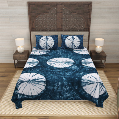 QADRI IMPEX Cotton King Flat 350 TC Jaipuri Prints Bedsheet(Pack of 1, Blue)