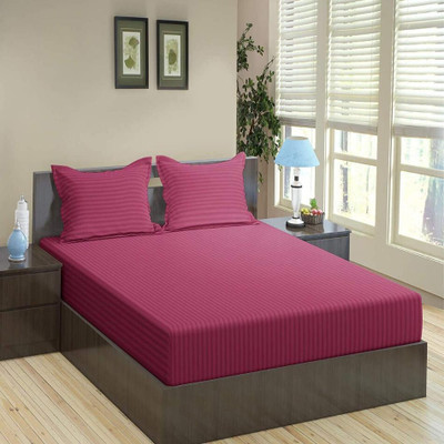 BEVI 300 TC Microfiber Single Striped Fitted (Elastic) Bedsheet(Pack of 1, Wine)