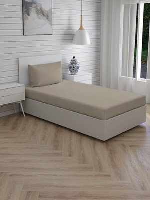 Trance Home Linen 300 TC Cotton Single Solid Fitted (Elastic) Bedsheet(Pack of 1, Grey)