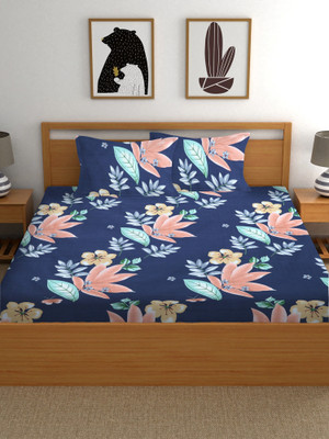 Crafteal 160 TC Microfiber Double Self Design Fitted (Elastic) Bedsheet(Pack of 1, Multicolor)