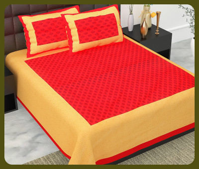 JAIPUR PRINTS Cotton Double Flat 240 TC Jaipuri Prints Bedsheet(Pack of 1, Red)