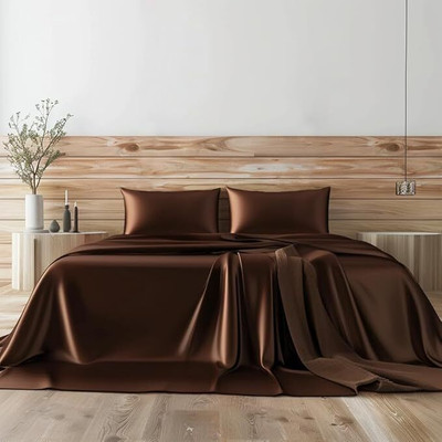 Mink Haven Cotton King Flat 300 TC Solid Bedsheet(Pack of 1, Dark Brown)