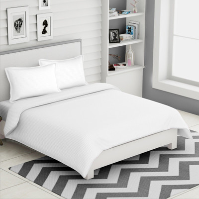 Jinaya's Cotton King Flat 210 TC Striped Bedsheet(Pack of 1, White)