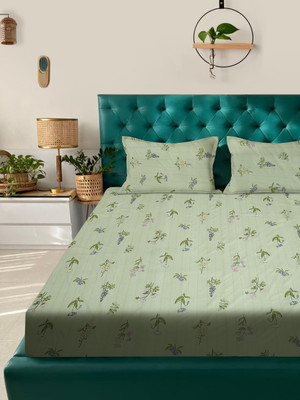 ROSARA HOME Microfiber Queen Flat 180 TC Printed Bedsheet(Pack of 1, Light Green)