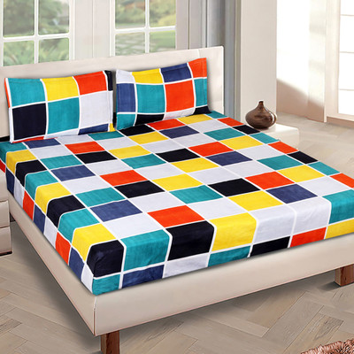 ROMEE 144 TC Microfiber Double Checkered Flat Bedsheet(Pack of 1, Multicolor)
