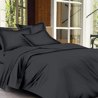 Lucifer Cotton, Satin Double Flat 280 TC Striped Bedsheet(Pack of 1, Dark Grey)