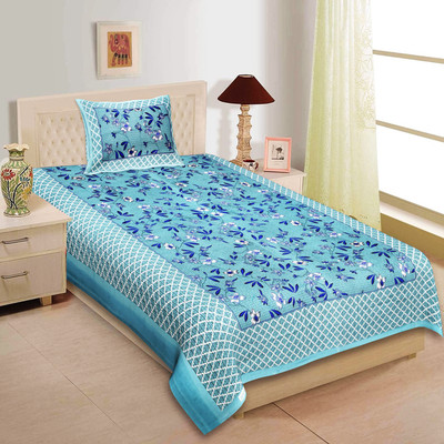 VNV Creation 144 TC Cotton Single Jaipuri Prints Flat Bedsheet(Pack of 1, Grey)