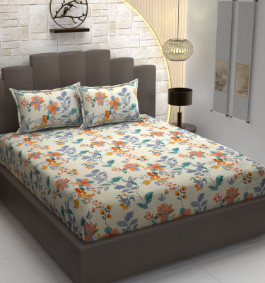 REYANSH DECOR Polycotton King Flat 210 TC Abstract Bedsheet(Pack of 1, Beige-Marino)
