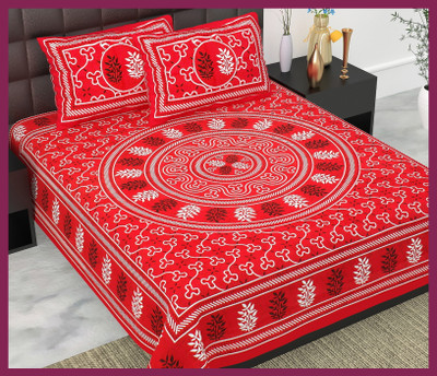 JAIPUR PRINTS Cotton Double Flat 210 TC Jaipuri Prints Bedsheet(Pack of 1, Red)