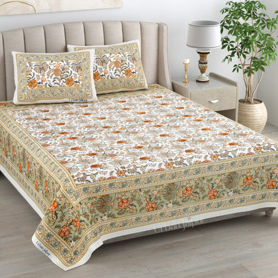 urban jaipur Cotton Double Flat 250 TC Jaipuri Prints Bedsheet(Pack of 1, Orange)