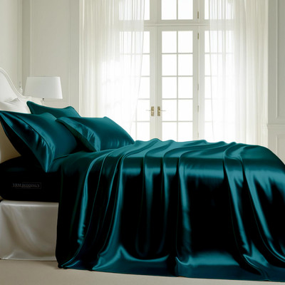 YRM 400 TC Satin Single Solid Flat Bedsheet(Pack of 1, Teal)