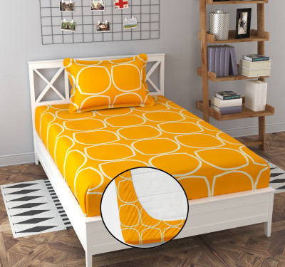 BLINKSYMART Cotton Single Fitted (Elastic) 320 TC Printed Bedsheet(Pack of 1, Yellow)