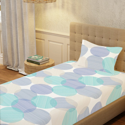 Urban Space Cotton Single Flat 200 TC Floral Bedsheet(Pack of 1, Oval Blue)