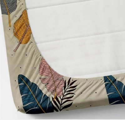 ROOMSTYLE Cotton Double Fitted (Elastic) 230 TC Floral Bedsheet(Pack of 1, White)