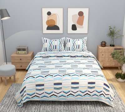 Mewar moda 240 TC Cotton King Striped Flat Bedsheet(Pack of 1, white & blue)