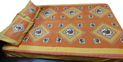 REVESH Cotton King Flat 212 TC Printed Bedsheet(Pack of 1, Multicolor, Orange)