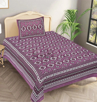Leo Creation Cotton Single Flat 144 TC Jaipuri Prints Bedsheet(Pack of 1, Purple, Light Purple, Magenta)