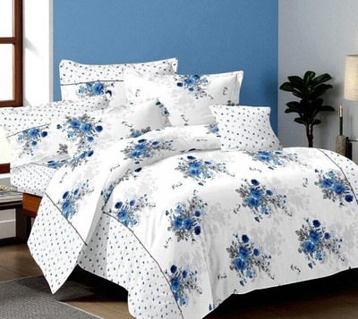 Hazal Polycotton Double Flat 210 TC Printed Bedsheet(Pack of 1, White)