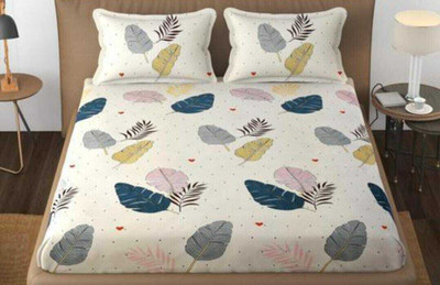 Harshita 280 TC Polycotton Queen Self Design Fitted (Elastic) Bedsheet(Pack of 1, Multicolor)