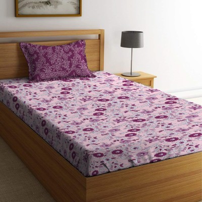 TRIDENT 144 TC Cotton Single Geometric Flat Bedsheet(Pack of 1, Desert Gardern Pink)