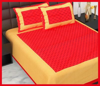 BedZone Cotton Double Flat 230 TC Jaipuri Prints Bedsheet(Pack of 1, Red)