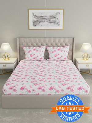Raymond Home Cotton King Flat 200 TC Floral Bedsheet(Pack of 1, Pink)