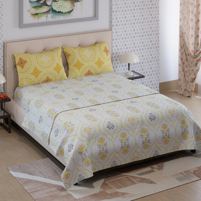 Color Sense Microfiber Double Flat 125 TC Printed Bedsheet(Pack of 1, White)