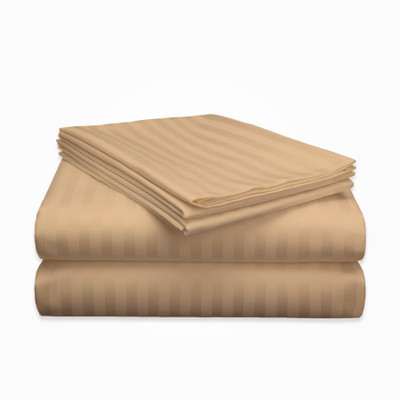 UpLoom Microfiber Double Flat 240 TC Striped Bedsheet(Pack of 1, Beige)