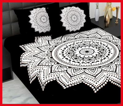 JAIPUR PRINTS Cotton Double Flat 210 TC Jaipuri Prints Bedsheet(Pack of 1, Black)
