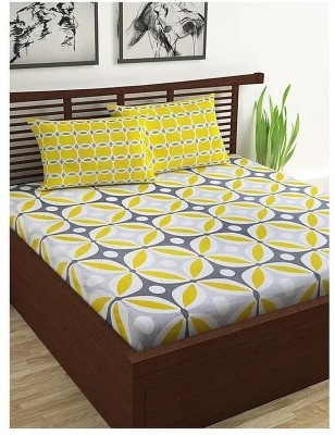 LATHI 144 TC Cotton Double Jaipuri Prints Flat Bedsheet(Pack of 1, Yellow)